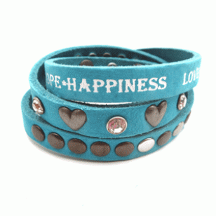 Leren wikkel armband - zeeblauw